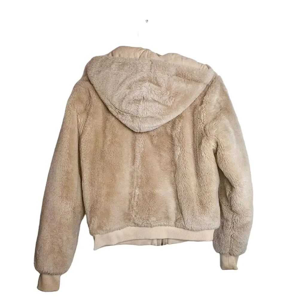 ATHLETA Ritual Faux Fur Bomber Hoodie Jacket Abalone Grey Sz. XS - Picture 7 of 9